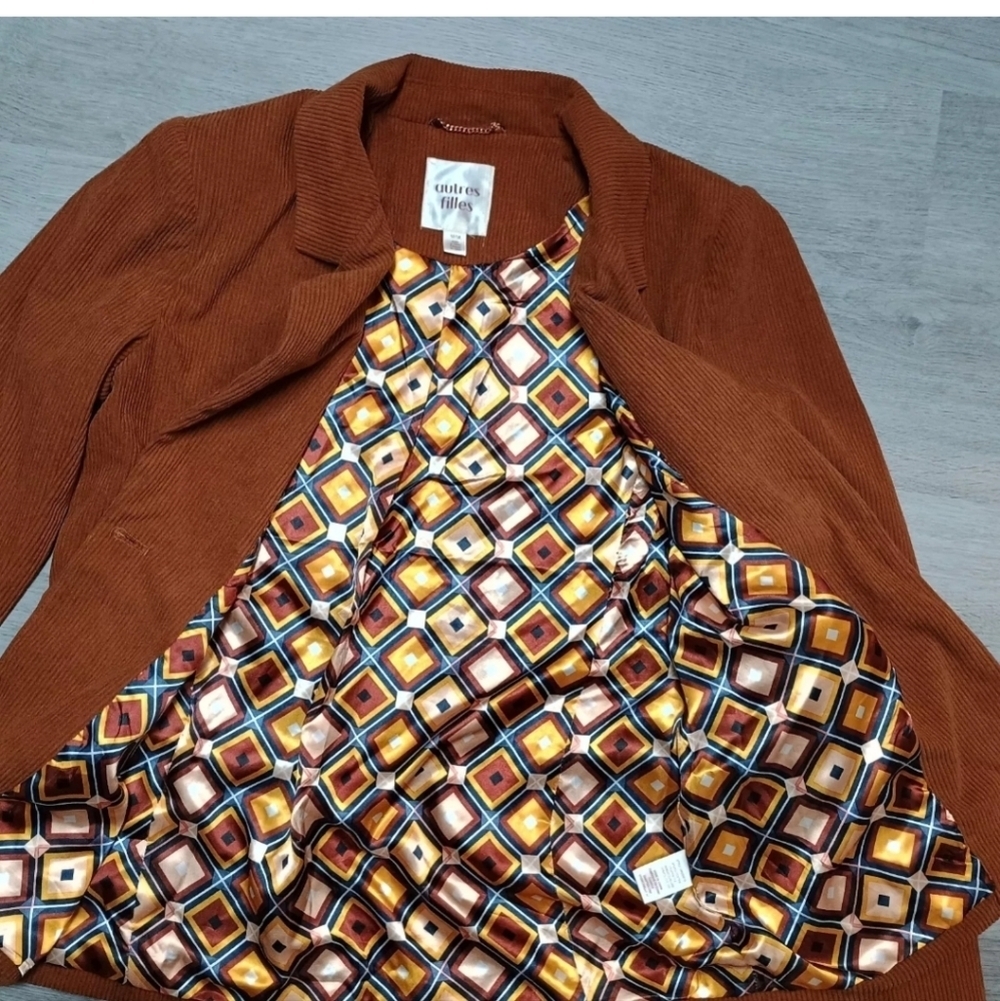 Autres Filles Women's Brown Lined Corduroy Pocket Blazer Jacket  Size Medium - Picture 6 of 9